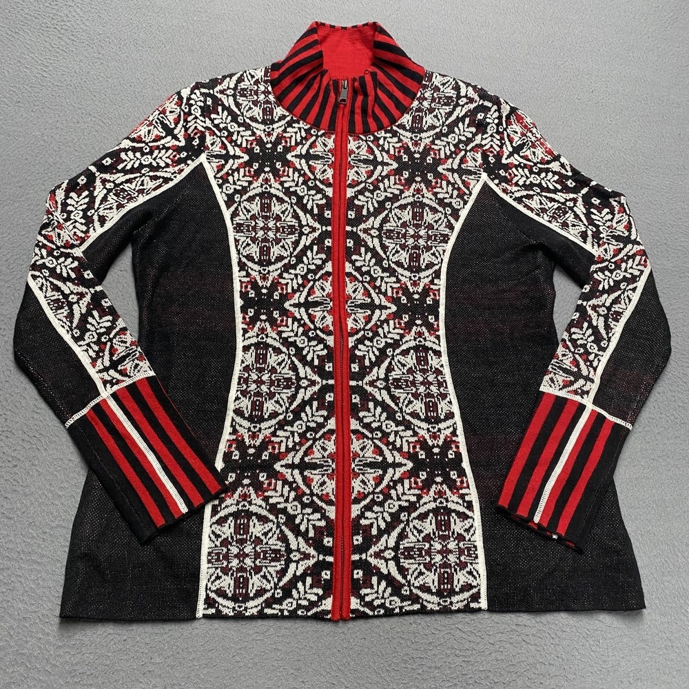 Icelandic Design Sweater Womens Large Black Fair Isle Full Zip Mock Neck Ski‎
